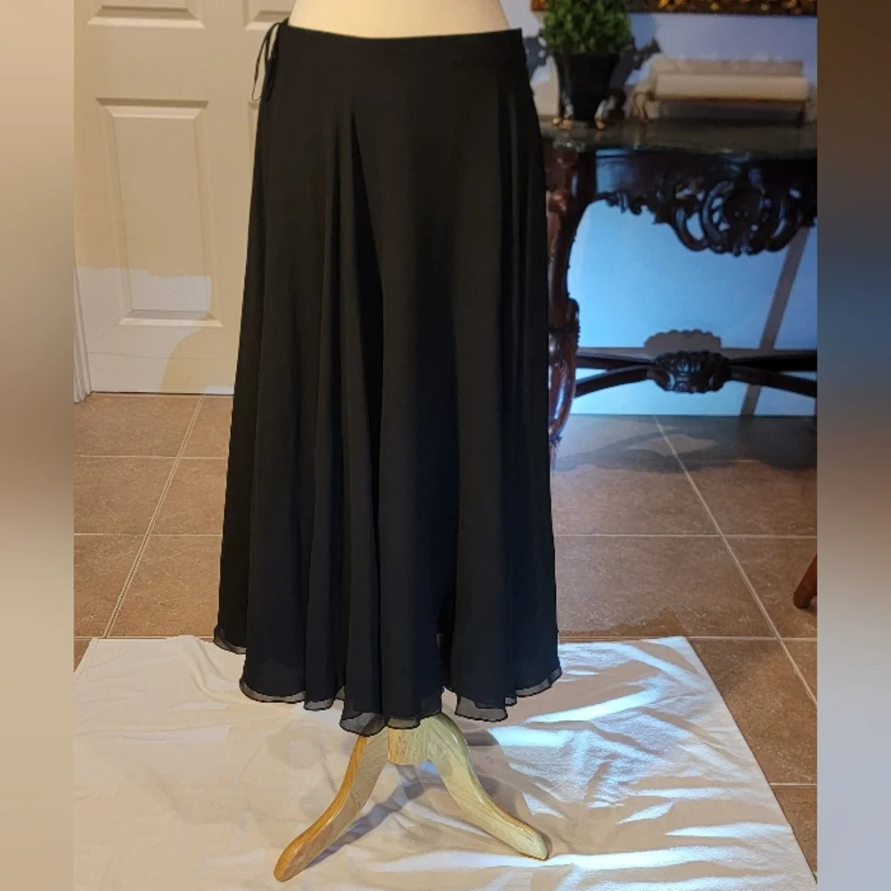 Oleg Cassini Black Tie Black Silk A-Line Maxi Skirt Size 12 - Picture 2 of 16
